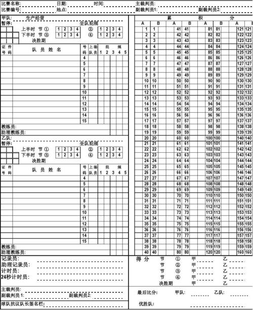三v三篮球记录表