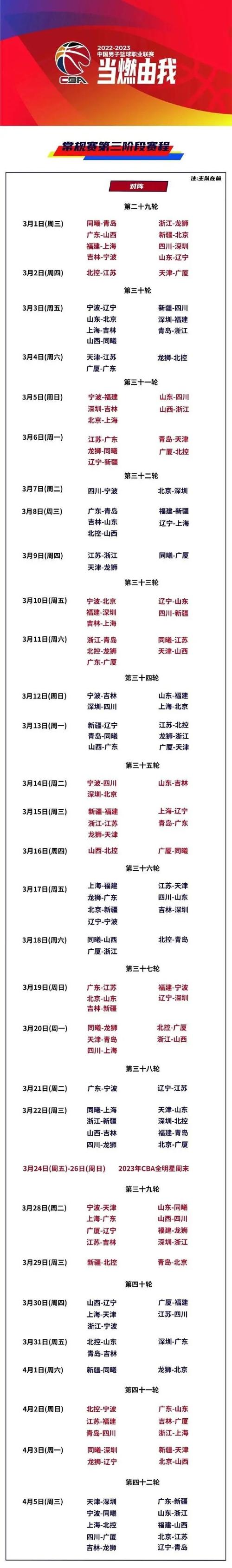 cba笫三阶段赛程表